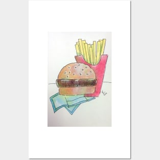 Hamburger with fries Posters and Art
